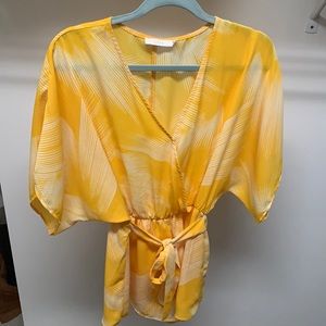 Yellow and white palm romper with tie